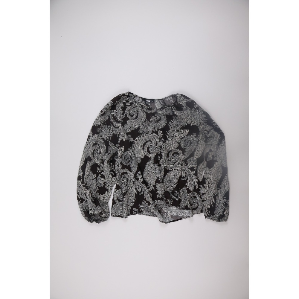Sanctuary Blouse Paisley Print Boho Large Black White Long Sleeve Office Casual
